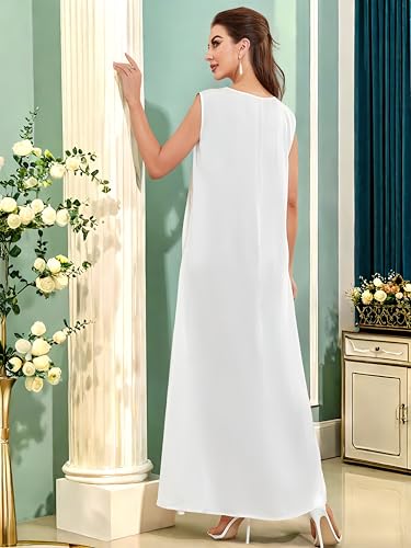 Modest Sleeveless Inner Dress for Abaya Muslim Women Maxi Long Slip Under Dress Prayer Islamic Dubai TurkeyJilbab Clothing - color: White, size: Small