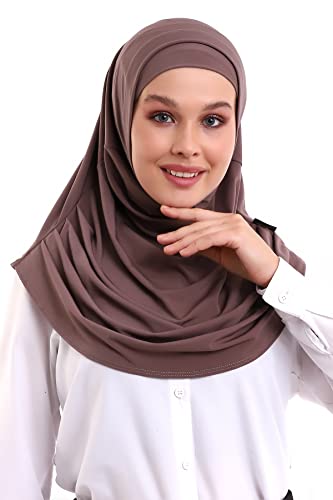 ihvan online, Hijab Scarves for Women, Ready to Wear, Lightweight and Comfortable Headscarf, Instant Turban, Jersey, Presewn - color: Brown