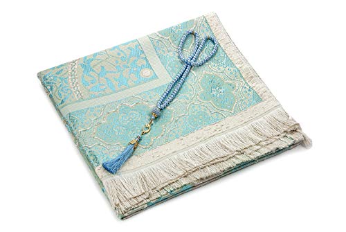 ihvan online Muslim Prayer Rug with 99 Beads Tasbih, Soft Chenille Sajadah, Lightweight & Foldable Janamaz, Portable Travel Prayer Mat, Islamic Gift for Eid, Ramadan, Hajj & Umrah, Turquoise - color: Turquoise