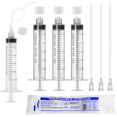 10ml Luer Lock Syringe with Cap and Soft Plastic Tube, Individually Wrapped 10 Pack, Suitable for Pet Liquids Feeding - size: 10ml - 2.0mm Tube