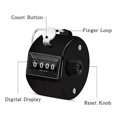 Eliamo 12 Pcs Hand Tally Counter 4-Digit Lap Counter Clicker, Manual Mechanical Handheld Pitch Click Counter with Finger Ring for School Golf & Knitting Row Croche - color: Black