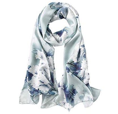 ANDANTINO 100% Silk Long Scarf-Women Large Oblong Shawls with Gift Packed - color: Dusty Blue Peony