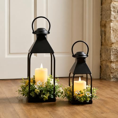 Decorative Metal Lanterns Indoor Outdoor, Set of 2 Outdoor Candle Holder - size: Set of 2 15.7" 12"