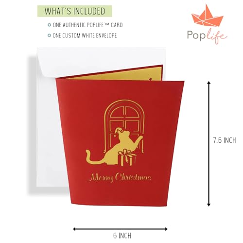 PopLife Holiday Cat Pop Up Christmas Card, Handmade 3D Greeting, Blank Merry Christmas Note, Small Stocking Present for Friends and Family, Card for Cat Lovers - color: Holiday Cat