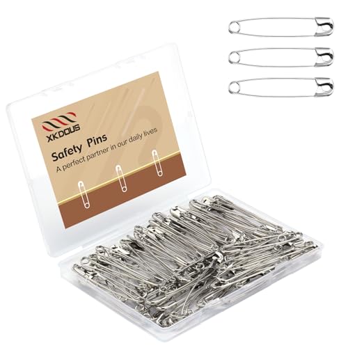 XKDOUS 3 Inch Large Safety Pins 100 pcs Silver Pins Bulk - color: Silver, size: 3 inches (100 Pcs)