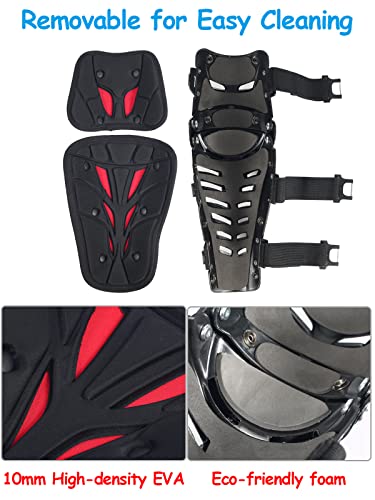 RIDBIKER Motorcycle Knee Shin Guards for Men, Bendable MTB Knee Pads | Long leg coverage with crash-proof protection. Flexible bendable design. Adjustable straps. Knee Protection for motocross - color: Red/LONGER