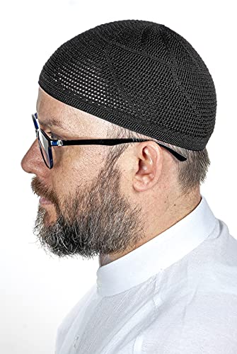 ihvan online Turkish Muslim Lux Knitting Kufi Hats for Men, Taqiya, Takke, Peci, Islamic Caps, Islamic Gifts, Standart Size - color: Black