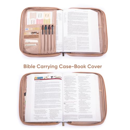 Large PU Leather Bible Cover - Debossed Case with Pocket - Gift Boxed for Men & Women