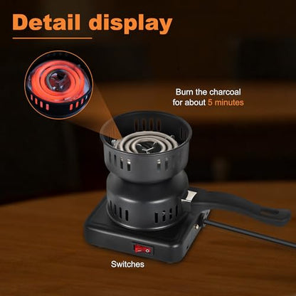 Multipurpose Electric Charcoal Burner -500W Coal Burner Hot Plate Electric Stove Coconut Starter for Shisha Hookah Coals Durable & Faster - color: black