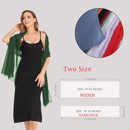 Shawls and Wraps for Evening Dresses Sheer Chiffon Women Elegant Soft Silky Wraps Wedding Bridal Scarf - color: Dark Green, size: 79*18‘’