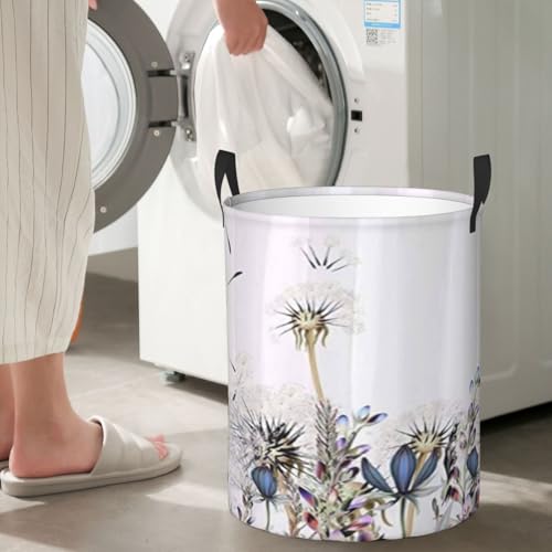 Botanical Dandelions And Lavender Round Waterproof Oxford Cloth Laundry Basket Multi-Purpose Storage Basket Toys Books Clothes Storage Basket - color: Black 1