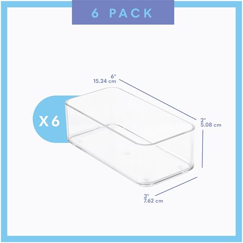 primebox Plastic Clear Drawer Organizers. Bathroom, Kitchen, Bedroom, Nail Polish, Office Organizer Bins, Storage Trays. Heavy Duty, Stackable. 6" x 3" x 2" Set of 6 - size: 6" x 3" x 2"
