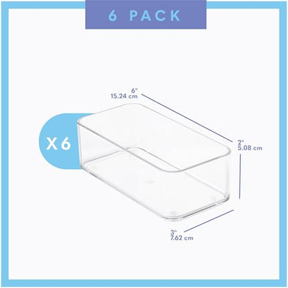 primebox Plastic Clear Drawer Organizers. Bathroom, Kitchen, Bedroom, Nail Polish, Office Organizer Bins, Storage Trays. Heavy Duty, Stackable. 6" x 3" x 2" Set of 6 - size: 6" x 3" x 2"