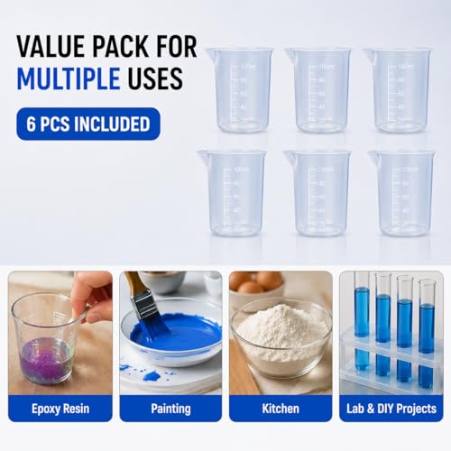 6pcs 3.4oz/100ml Plastic Measuring Cups Plastic Graduated Cup Transparent Scale Resin Clear Graduated Epoxy Mixing Jugs for Kitchen Cooking Medicine Measure Tool - size: 6pcs 100ml
