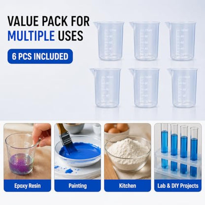 6pcs 3.4oz/100ml Plastic Measuring Cups Plastic Graduated Cup Transparent Scale Resin Clear Graduated Epoxy Mixing Jugs for Kitchen Cooking Medicine Measure Tool - size: 6pcs 100ml