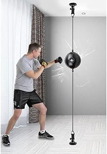 Speed Bag for Boxing, Double End Punching Bag Leather, Boxing Speed Bag Set Door Ceiling/Floor Mount Suction Cups Reflex Bag for Home Gym, Stress Relief Exercise Equipment