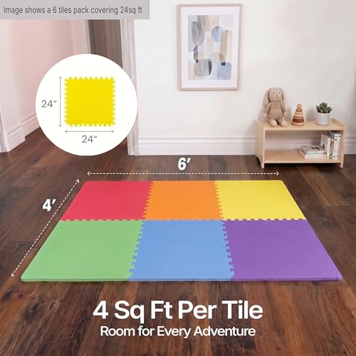FlooringInc Baby Play Mat for Floor, Extra Large 2'x2' Foam Floor Tiles for Kids, Soft Interlocking Puzzle Mat, 1/2 Inch Thick, Non-Toxic EVA (Rainbow, 42 Tile Pack, 168 Sq Ft) - size: 42 Tile Pack