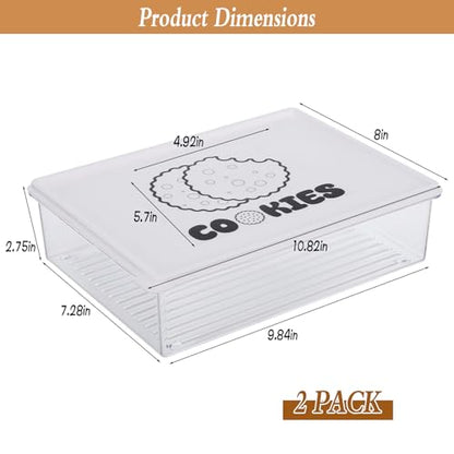2 Pack Stackable Cookie Storage Containers Airtight with Lids, Large Plastic Cookie Storage Case Clear Cookies Holder Box for Baked Biscuits, Snacks, Dumplings, Fruit
