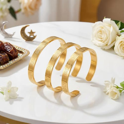Eforcase Women Islamic Jewelry Gifts Eid Mubarak Gold Bracelet Allah Bangles Cuff for Ayatul Kursi Bracelet Eid Ramadan Party - style: 16 Pack - Gold