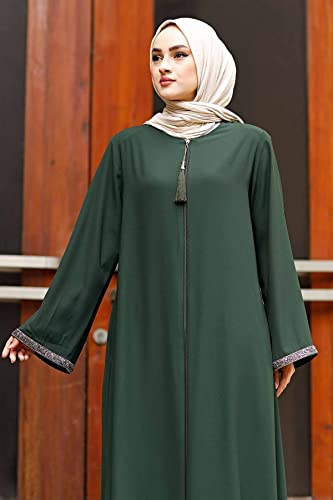 istanbul styles 여성용 스톤 슬리브 Abaya 긴소매 바닥 길이 지퍼 바닥 길이 터키 이슬람 패션 - color: 초록색., size: 3X-Large