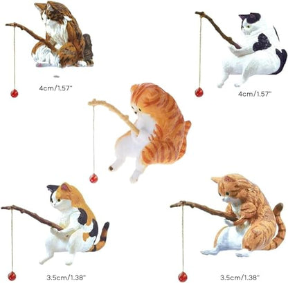 Fish Landscaping Fishing Cat Ornaments Mini Resin Figurine Cartoon Cat Statue for Home Office Aquarium Decoration Fishing Cat Figurine Aquarium Décor