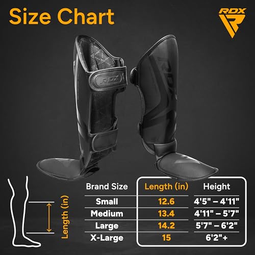 RDX Muay Thai Shin Guards for Men and Women Non-Slip Fit, Full-Contact Protection Adult Shin Pads, MMA, Kickboxing, Sparring, Taekwondo, Shin Protectors Muay Thai, Martial Arts - size: Small