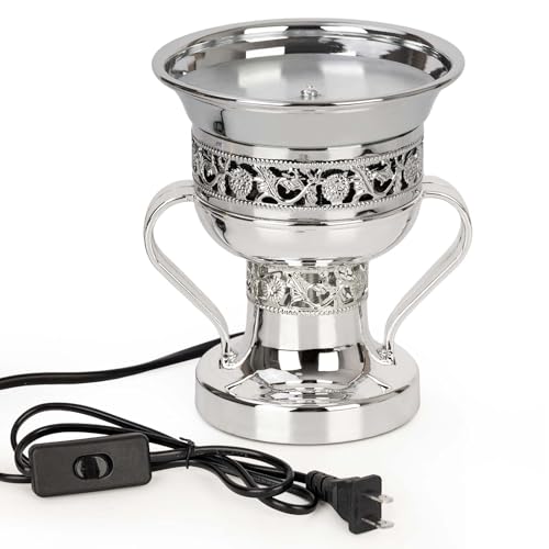 Electric Incense Burner, Arabian Style Electric Incense Holder, Middle Eastern Tabletop Decorative Censer for Yoga Spa Home Office Christian Church Decor, US Plug (Silver) - color: Silver