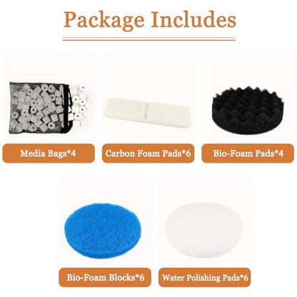 28 PCS Replacement Filter Media Kit Compatible with Fluval FX2/FX4/FX5/FX6 Aquarium Filters Include Media, Carbon Foam Pad, Water Polishing Pads, Bio-Foam Pads, Foam Block, Mesh Bag