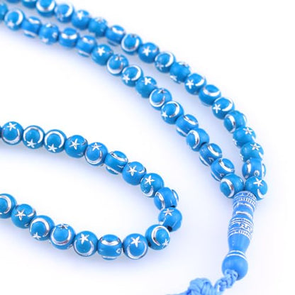 Muslims Islamic 99 Dhikr Tasbeeh Tasbih Prayer Beads, Blue Resin Beads with Tassel