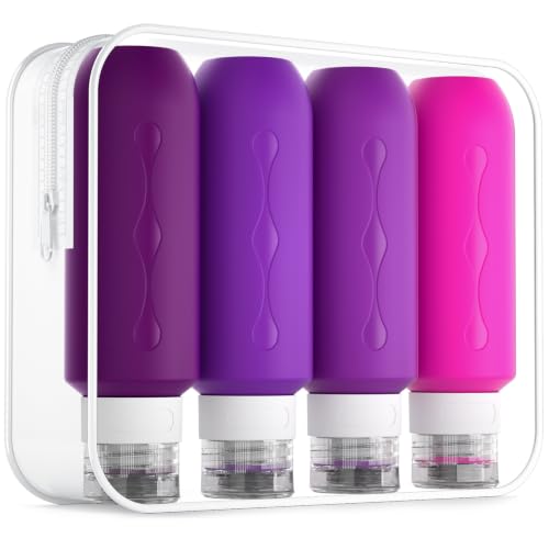 Gemice Travel Bottles for Toiletries, Tsa Approved Travel 6oz Size Containers with Clear Bag, BPA Free Leak Proof Travel Tubs Refillable Liquid Travel Accessories for Cometic Shampoo Lotion - color: Purple, size: 6 Ounces