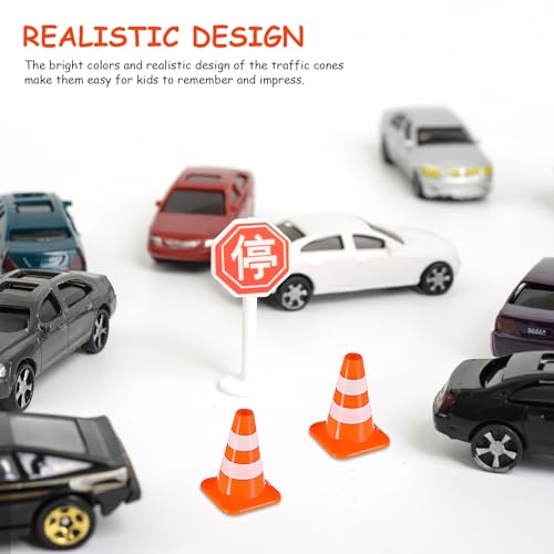 STOBOK 14Pcs Mini Traffic Cones Small Cones Tiny Simulation Road Parking Signs Plastic Traffic Roadblock Toy Educational Construction Party Favors for Kids