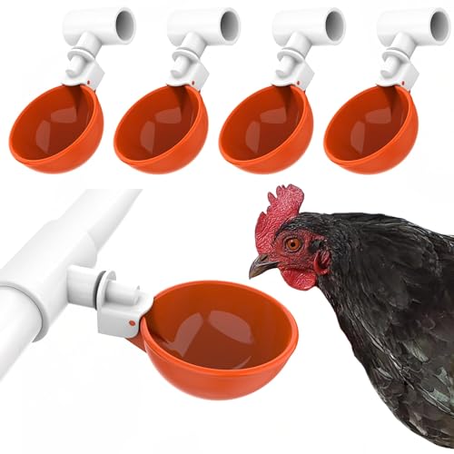 Lil'Clucker Large Automatic Chicken Waterer Cups with 1/2" PVC Tee Fittings - Chicken Water Cups, Chicken Water Feeder, for Chicks, Duck, Goose, Turkey - Poultry Waterer Feeder Kit (Orange, 5-Pack) - size: 5-Pack