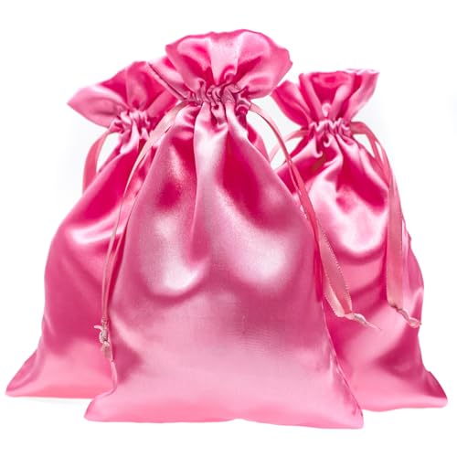 5" x 8" Pink Satin Gift Bags, Jewelry Bags, Wedding Favor Drawstring Baby Shower Christmas 50 per Pack - color: Pink - 5 x 8 Inch (Pack of 50)