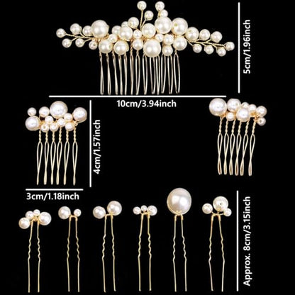 9PCS Gold Wedding Bridal Pearl Hair Pins Clips Vintage Hair Headpiece Jewelry for Bridesmaids Brides Flower Girls Hair Accessories(Pearl Style)