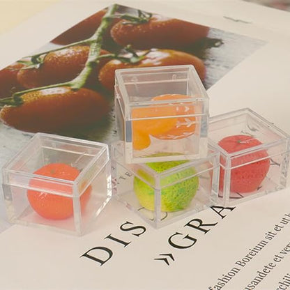 Small Acrylic Boxes with Lids Plastic Square Cube 2 Pieces Clear Box Storage Containers for Candy Pill and Tiny Jewelry - size: 1.18 x 1.18 x 0.86 Inch