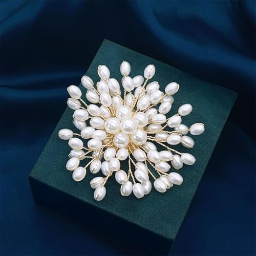 Large Flower Pearl Brooches for Women Fashion White Cluster Pearls Brooch Lapel Pins Fun Formal Dress Clothes Costume Pin Chunky Floral Jewelry Gift - color: Pearl2