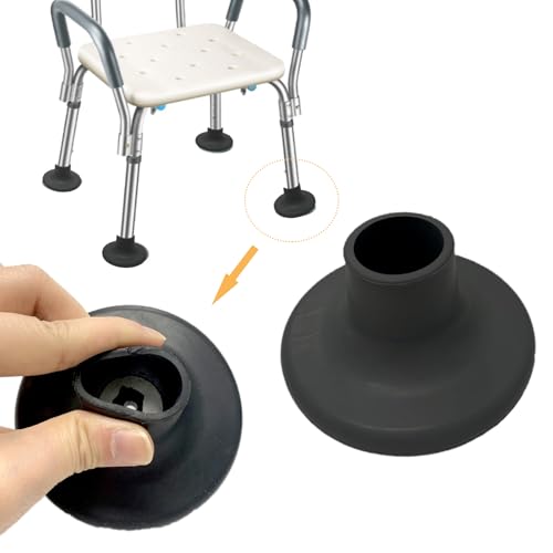 Toilet Chair Safety Replacement Feet, 1-1/8" Suction Cup Feet for Shower Stool and Transfer Bench, Anti Slip Rubber Cap Mats for Elderly Disabled, Black, 4 Pcs