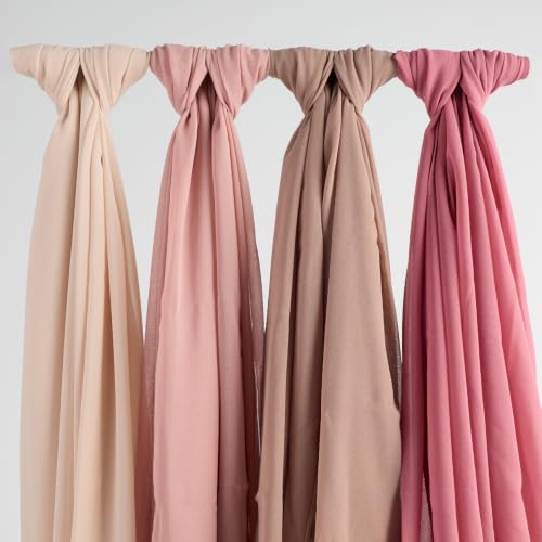 Febfim 4 PCS Muslim Women Soft Premium Solid Chiffon Hijab Scarves Shawl Long Scarf Wrap Scarves with Gift Box - color: 2025 5g
