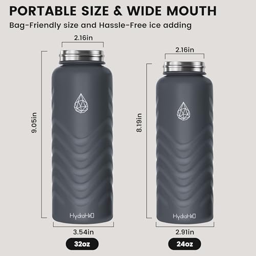 32oz Stainless Steel Insulated Water Bottle, 48H Ice Cold & 24H Hot, Leak-Proof Wide Mouth Lids (Straw & Spout), BPA-Free Bottles, Mens Water Bottle for Gym, Hiking, Travel - Grey - color: Gray, size: 32 Ounces