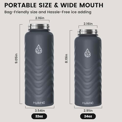 32oz Stainless Steel Insulated Water Bottle, 48H Ice Cold & 24H Hot, Leak-Proof Wide Mouth Lids (Straw & Spout), BPA-Free Bottles, Mens Water Bottle for Gym, Hiking, Travel - Grey - color: Gray, size: 32 Ounces