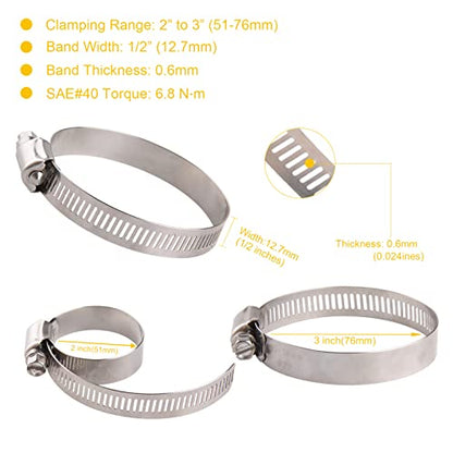 Winlong Stainless Steel 2.5'' Hose Clamps, 10PK SAE 40 Worm Gear Hose Clamps Adjustable 2 Inch-3 Inch (51-76mm) for Automotive Plumbing, 2 1/2'', 2 3/4’’, 2 1/4'' Hose Clamps - size: SAE#40 (2" ~ 3") 10PK