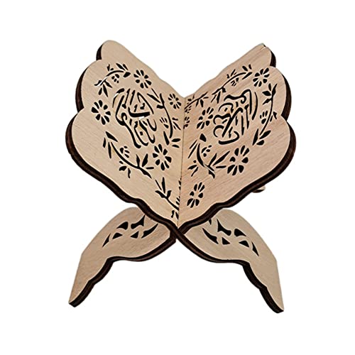 Eforcase Quran Book Stand, Quran Holder Book Stand, Foldable Wooden Book Stand with Intricate Carvings for Bible Quran Eid Mubarak Ornament - color: Type 1