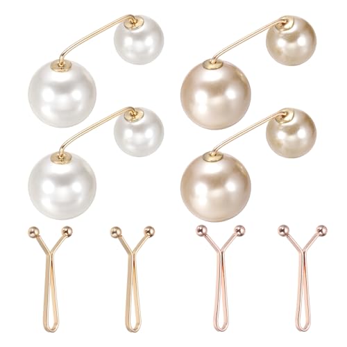 MECCANIXITY Artificial Pearl Brooch Pins,Safety Pins Sweater Shawl Clips for Women, Anti-Exposure Neckline Waist Adjuster for Scarf, T-Shirt, Pants,Beige,Champagne,Gold,8pcs,2 Styles - color: Beige,champagne