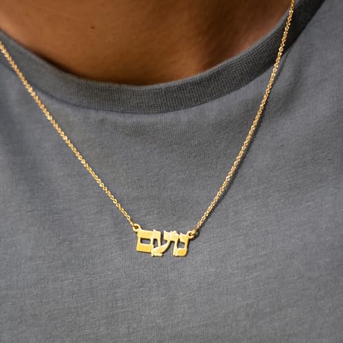 Personalized Japanese, Arabic, Hebrew, Greek, Chinese, Cyrillic, Hindi Name Necklace for Woman, Her, Men, Him - Custom Made with Any Name - Unisex Jewelry Gift for Mother's Day, Father's Day, Birthday - color: 18k Gold Plated, style: Hebrew