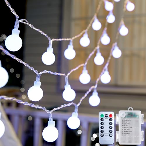 2 Pack Globe String Lights Battery Operated - 21 Feet 60 Led Fairy Lights, 8 Modes with Remote Mini Globe Lights for Indoor Outdoor Bedroom Party Wedding Garden Christmas Tree Decor, Pure White - color: Pure White, size: 2 Pack