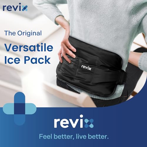 REVIX Ice Pack for Injuries Reusable Gel for Lower Back & Shoulder, Black | 16x9in Full Coverage for Lower Back, Shoulder, Hip & Knee, Cold Compress Therapy, Hands-free Strap, Long-lasting Gel - style: Black-Pack 1