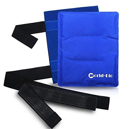 WORLD-BIO Large Gel Ice Pack Wrap for Injuries, Reusable Cold Compress Therapy Ice Pack with Straps for Swelling, Bruises, Hip, Knee Replacement Surgery, Back, Shoulder,11" x 14" Blue - size: 11x14 Inch (Pack of 1)