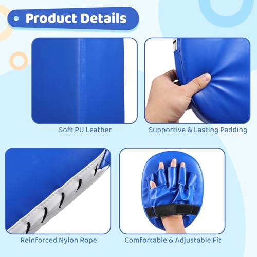 7 in1 Taekwondo Kick Pad Set, Boxing Training Equipment, Martial Art Kicking Pad, PU Leather Boxing Focus Pad, Target Punching Pads and Hand Wraps for Karate, Sparring, MMA, Muay Thai - color: Blue