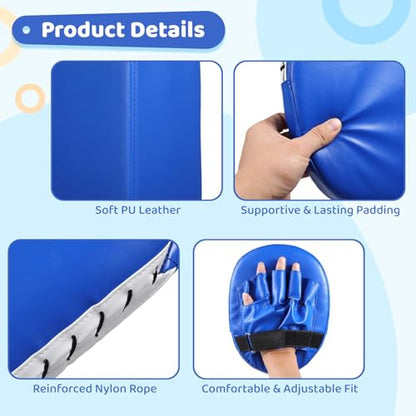 7 in1 Taekwondo Kick Pad Set, Boxing Training Equipment, Martial Art Kicking Pad, PU Leather Boxing Focus Pad, Target Punching Pads and Hand Wraps for Karate, Sparring, MMA, Muay Thai - color: Blue