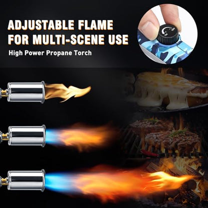 Powerful Grill & Cooking Propane Torch With a Safety Lock, Sous Vide, Welding Torch, Adjustable Wood Torch Burner for Searing Steak, BBQ, Campfire Starter,Navy Blue(Tank Not Included)